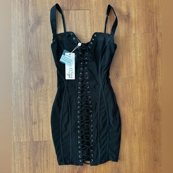 Oh Polly Black Lace-Up Dress - Picture 2 of 7